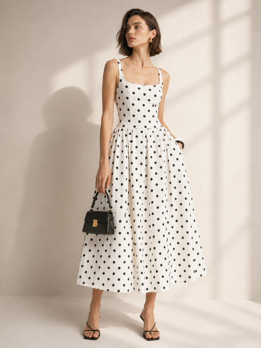 Off White & Black Polka Print Dress