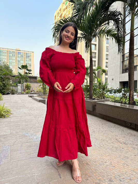 Red Tiered Flare Dress