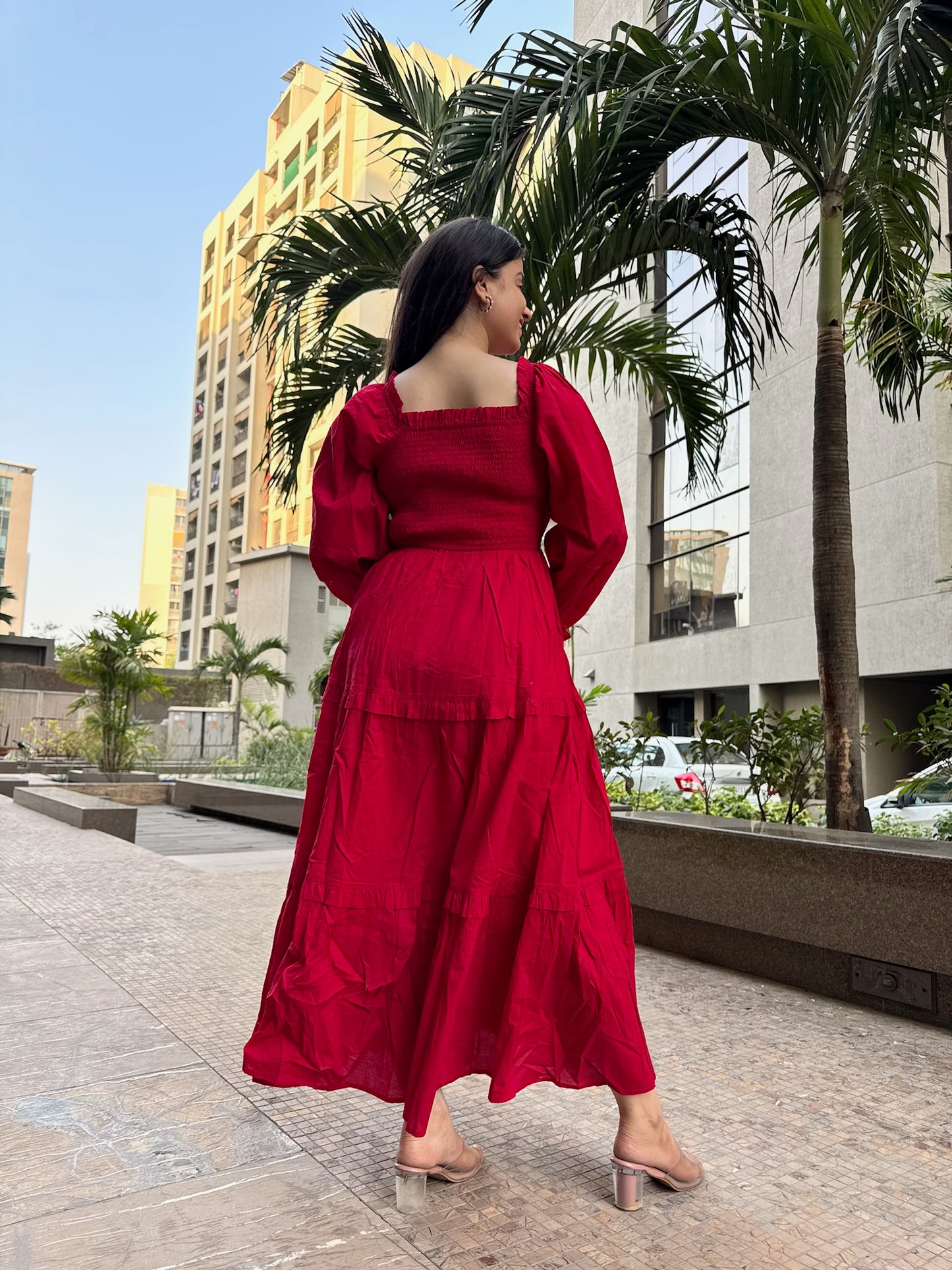 Red Tiered Flare Dress