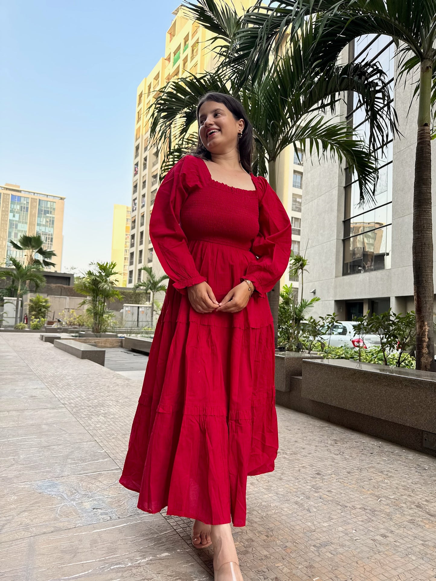 Red Tiered Flare Dress