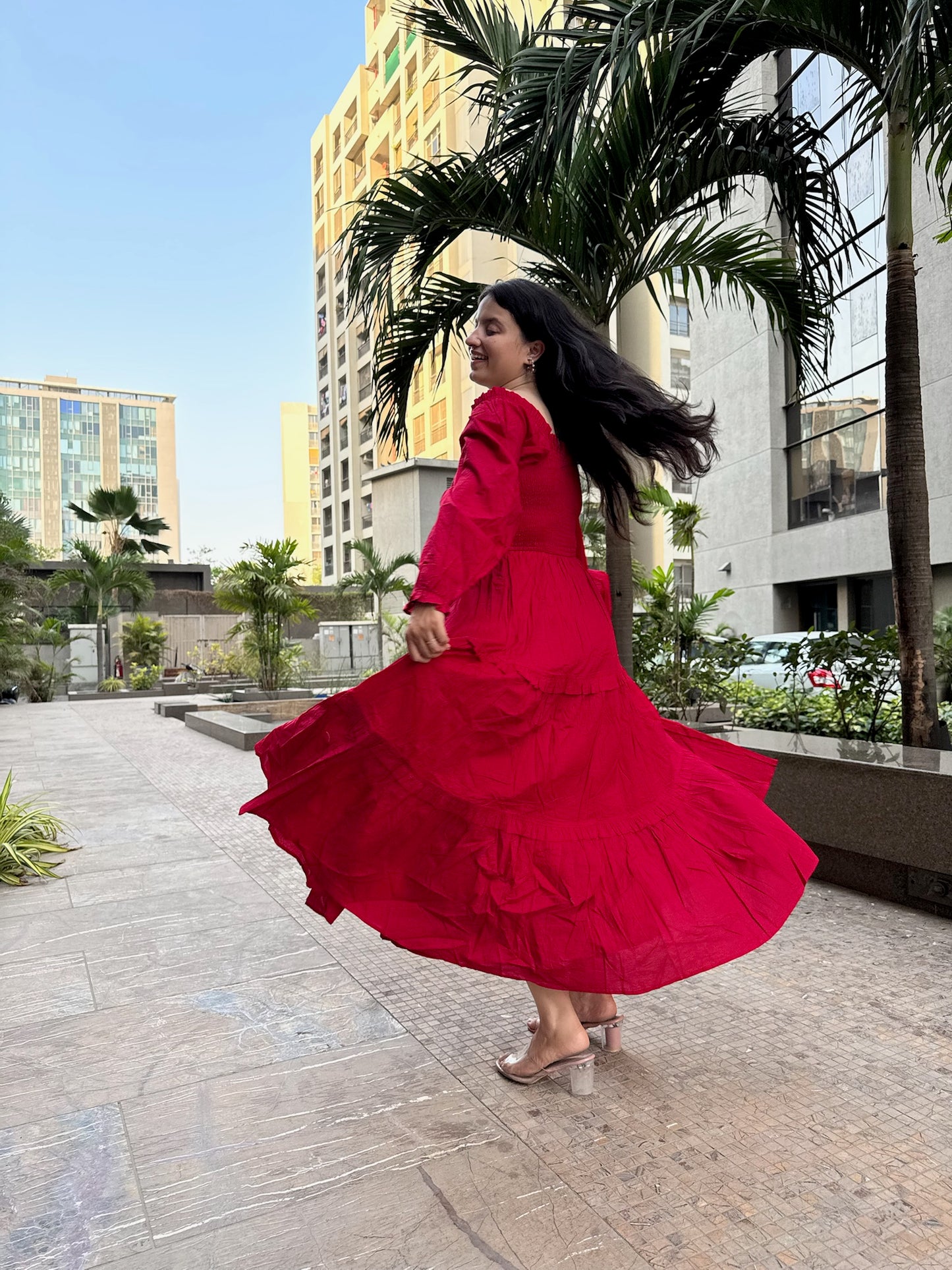 Red Tiered Flare Dress
