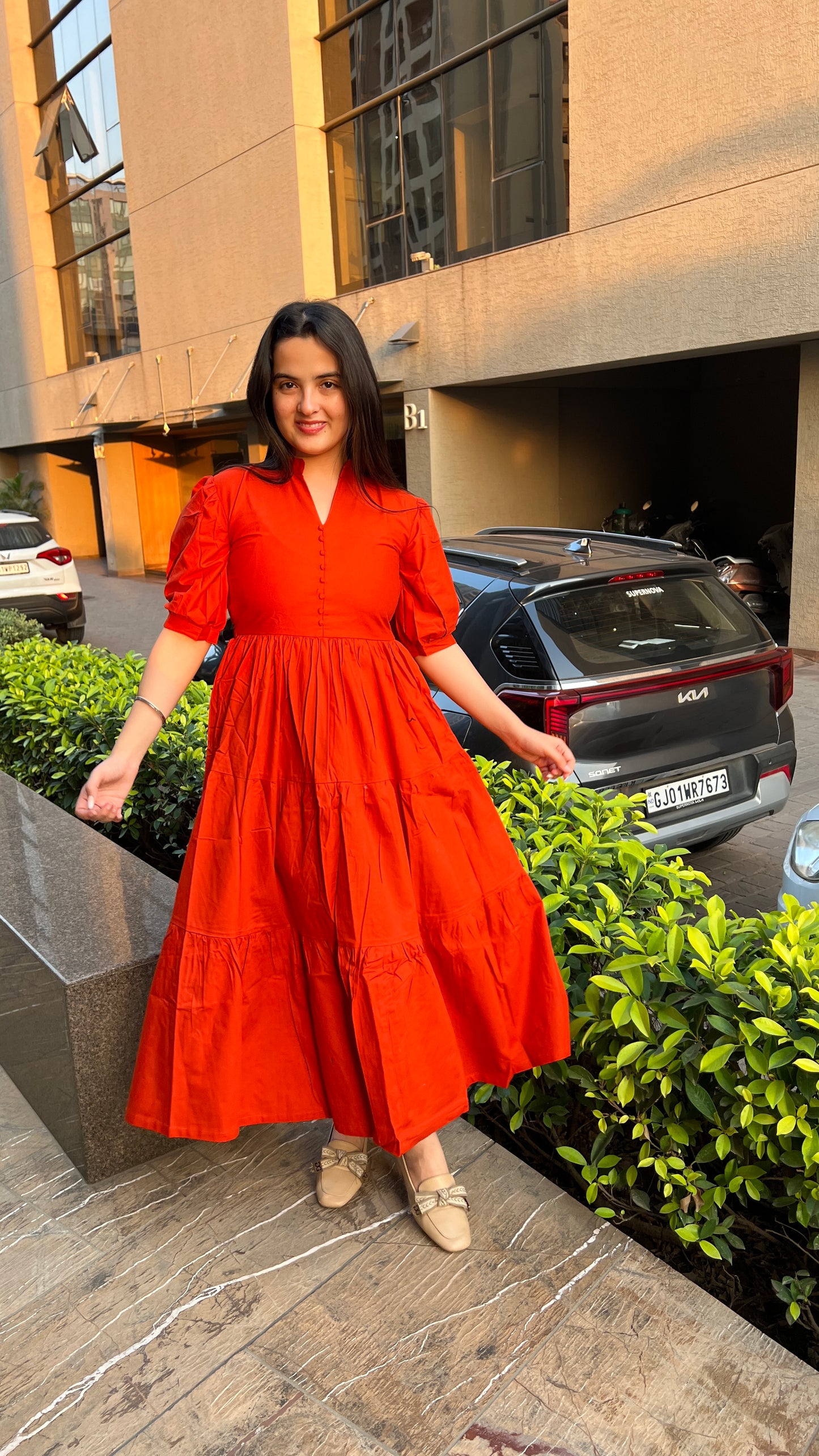 RUST TIERED MAXI  DRESS