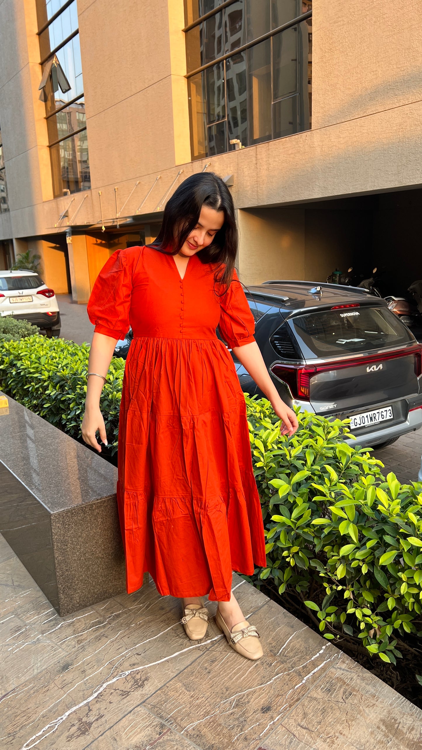 RUST TIERED MAXI  DRESS