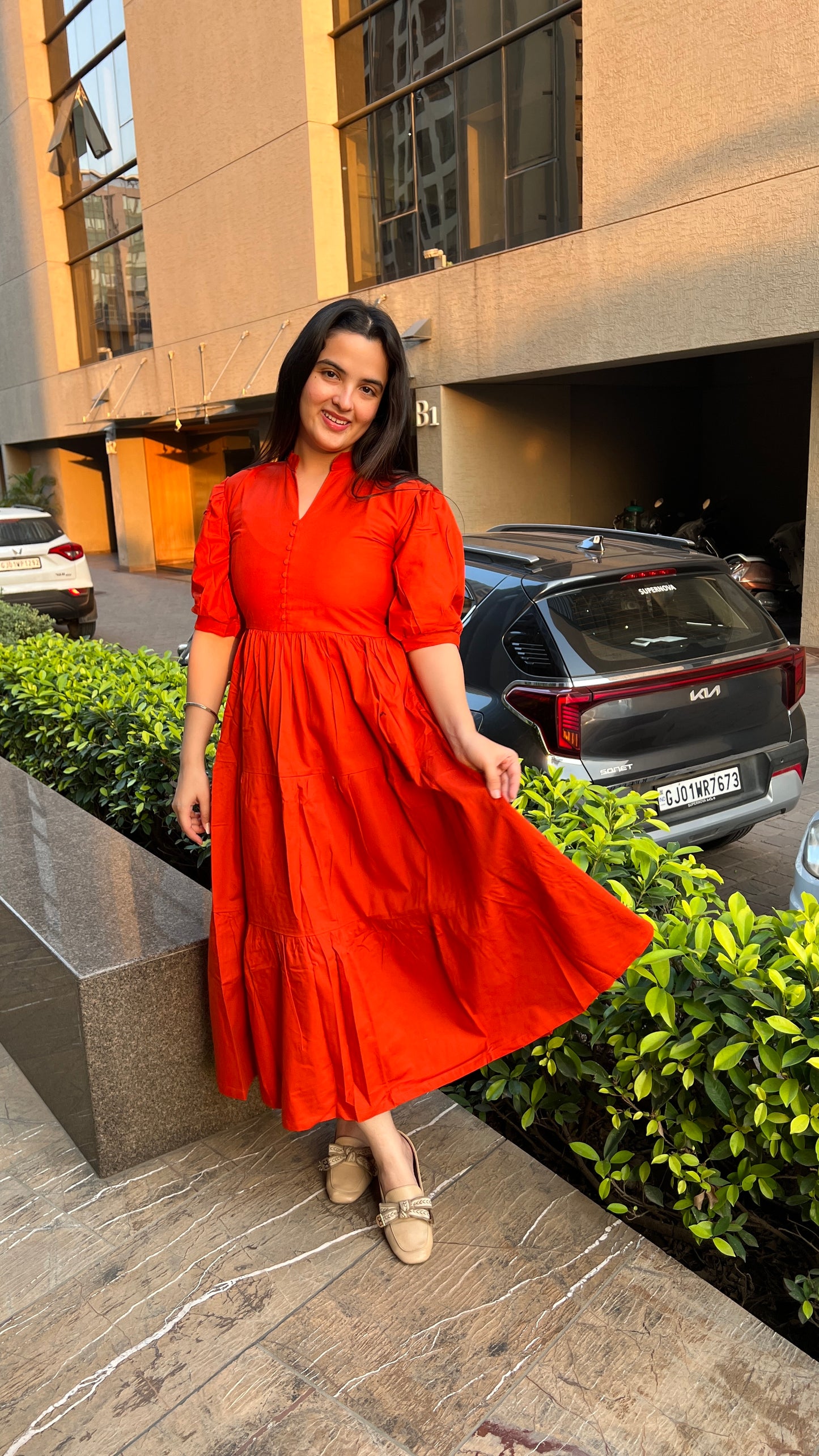 RUST TIERED MAXI  DRESS