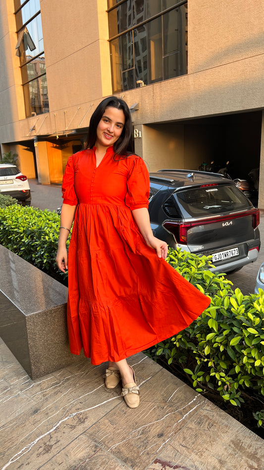 RUST TIERED MAXI  DRESS