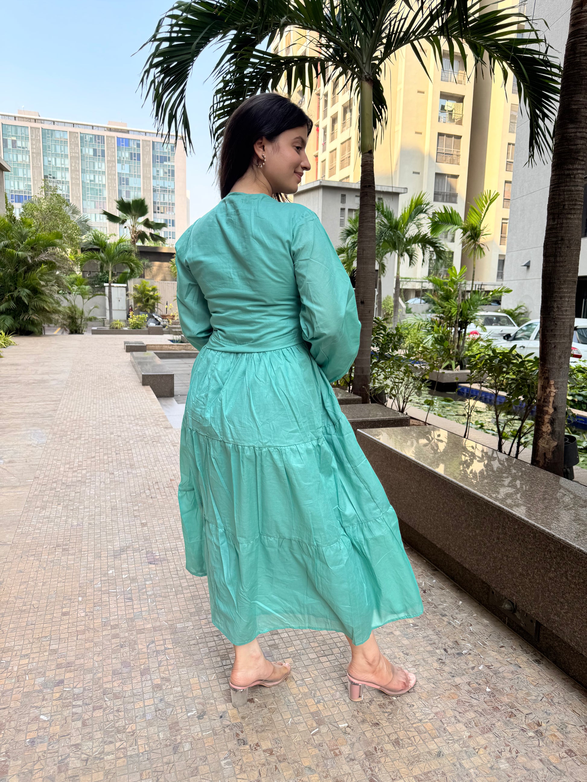 Aqua-Green Tie-Front Maxi Dress HOUSE OF SHAILJA Aqua-Green Tie-Front Maxi Dress HOUSE OF SHAILJA