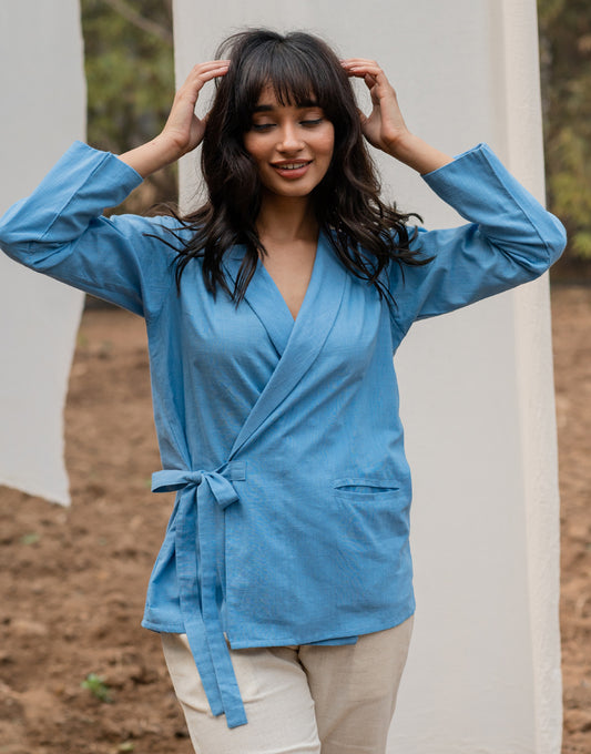 Sky Blue Wrap Top