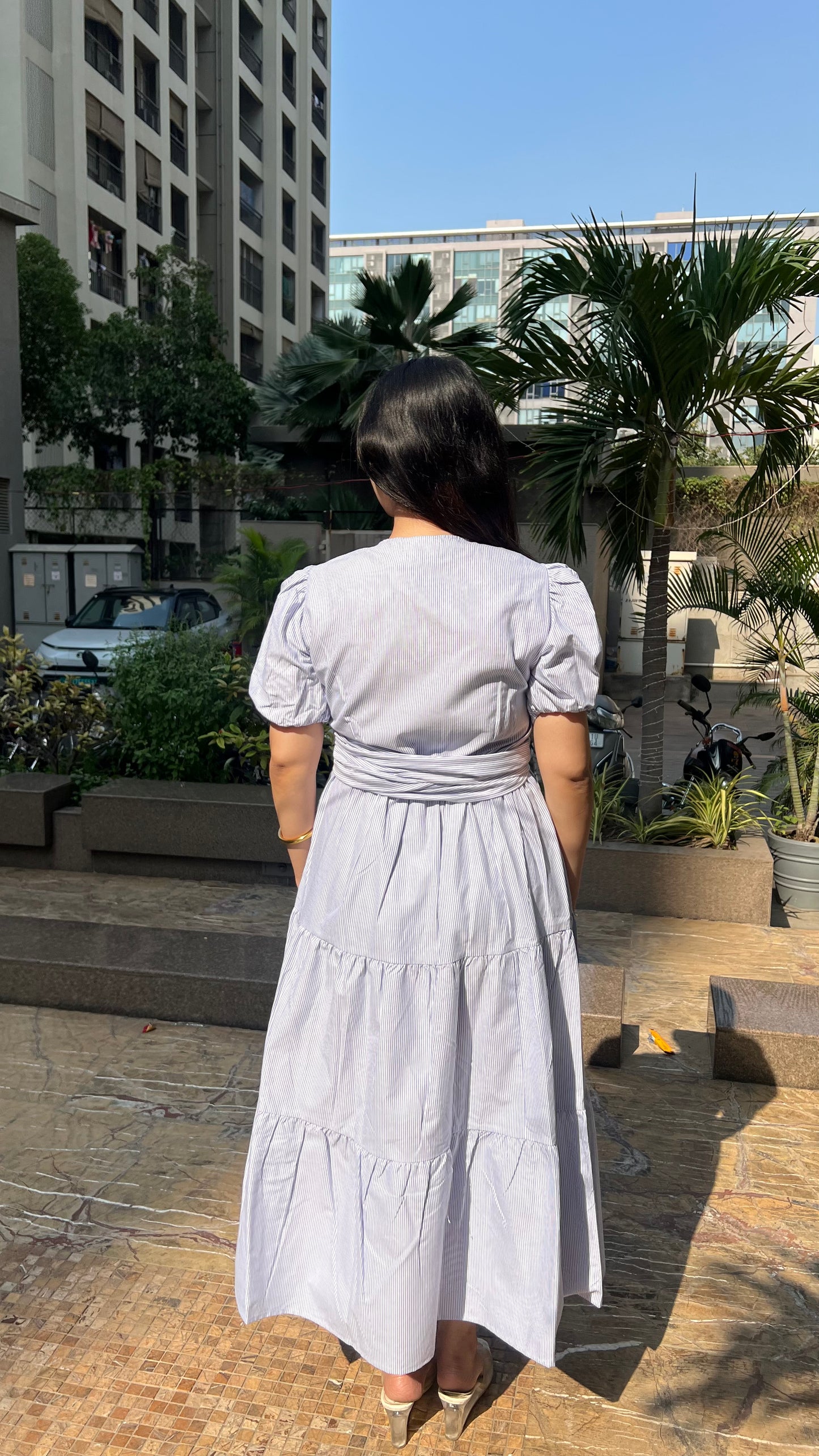 Stripe Wrap Maxi Dress