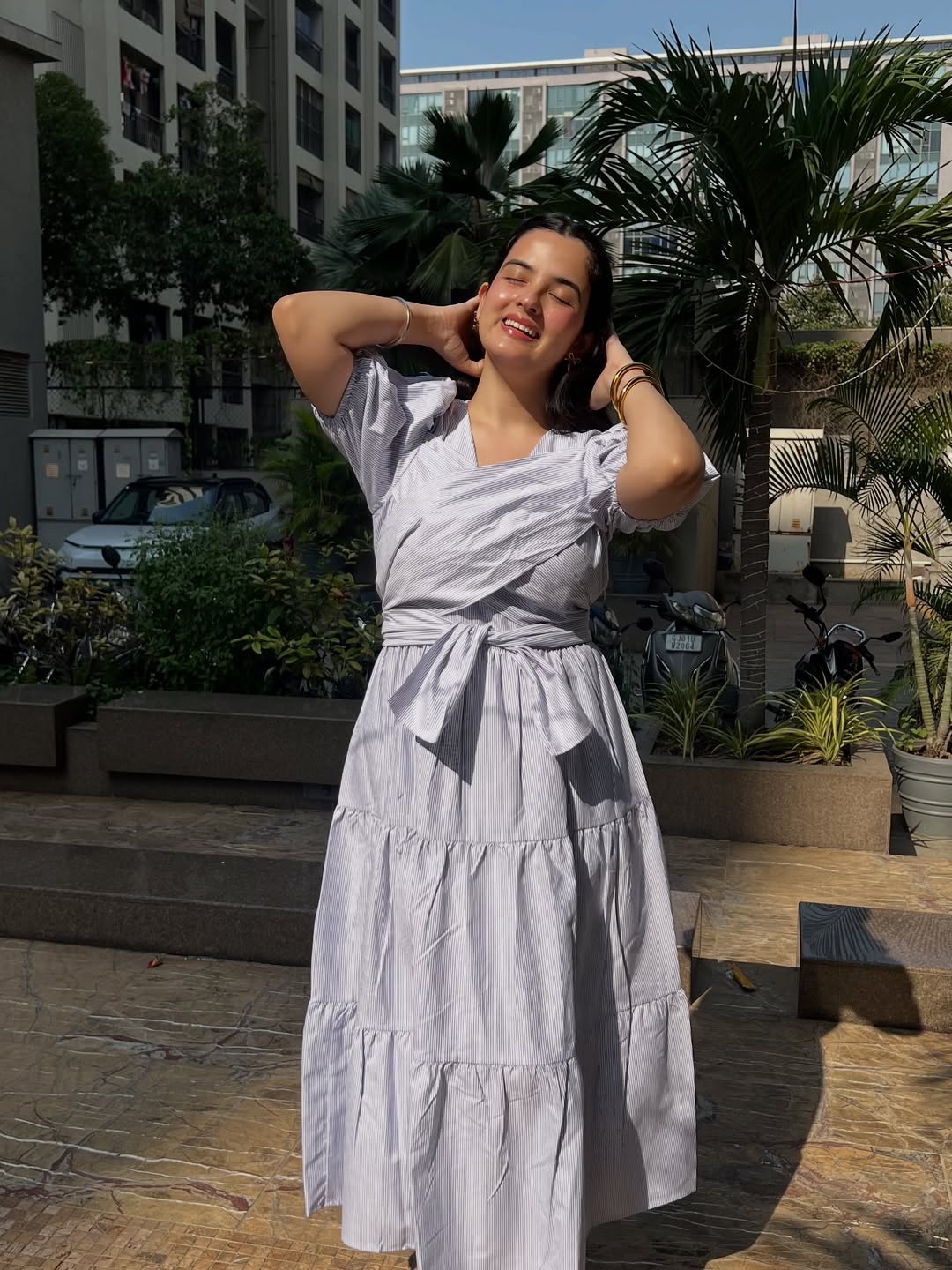 Stripe Wrap Maxi Dress