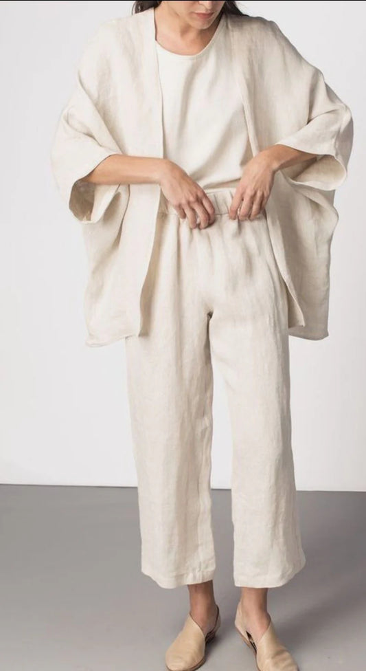 Three Piece Linen Flex Coord Set in Pants