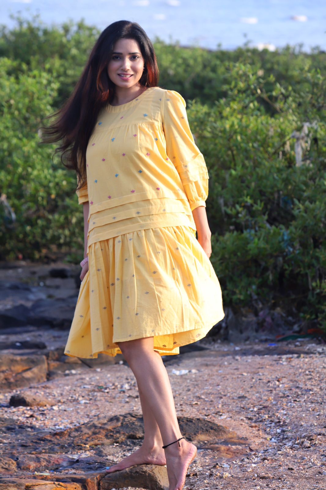 Cotton Dobby Yellow Dress