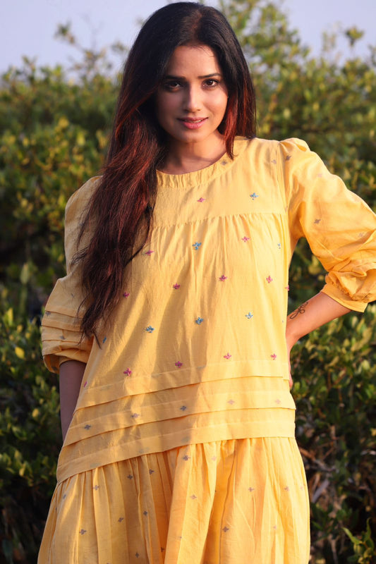 Cotton Dobby Yellow Dress