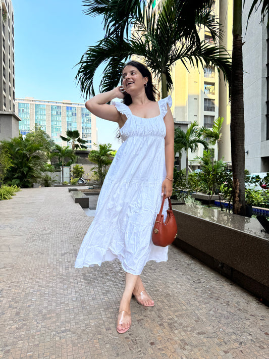 White Frill Maxi Dress