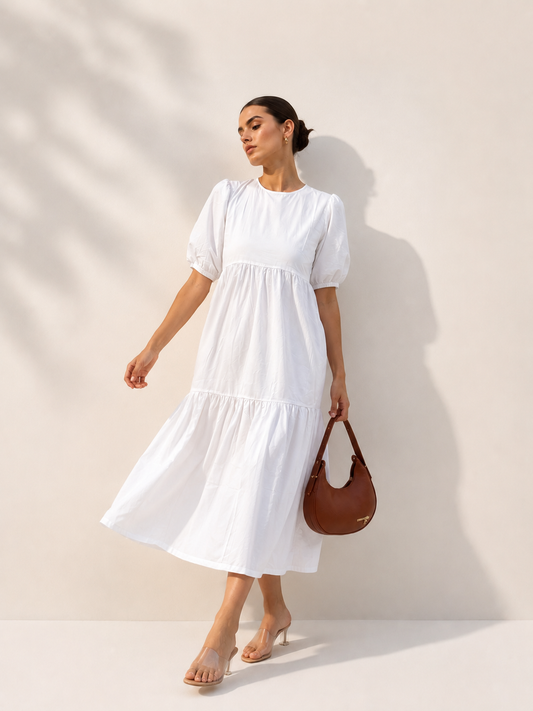 White Puff Maxi Dress