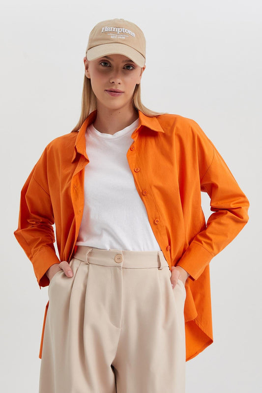 Candy Orange Oversized Cotton Shirt