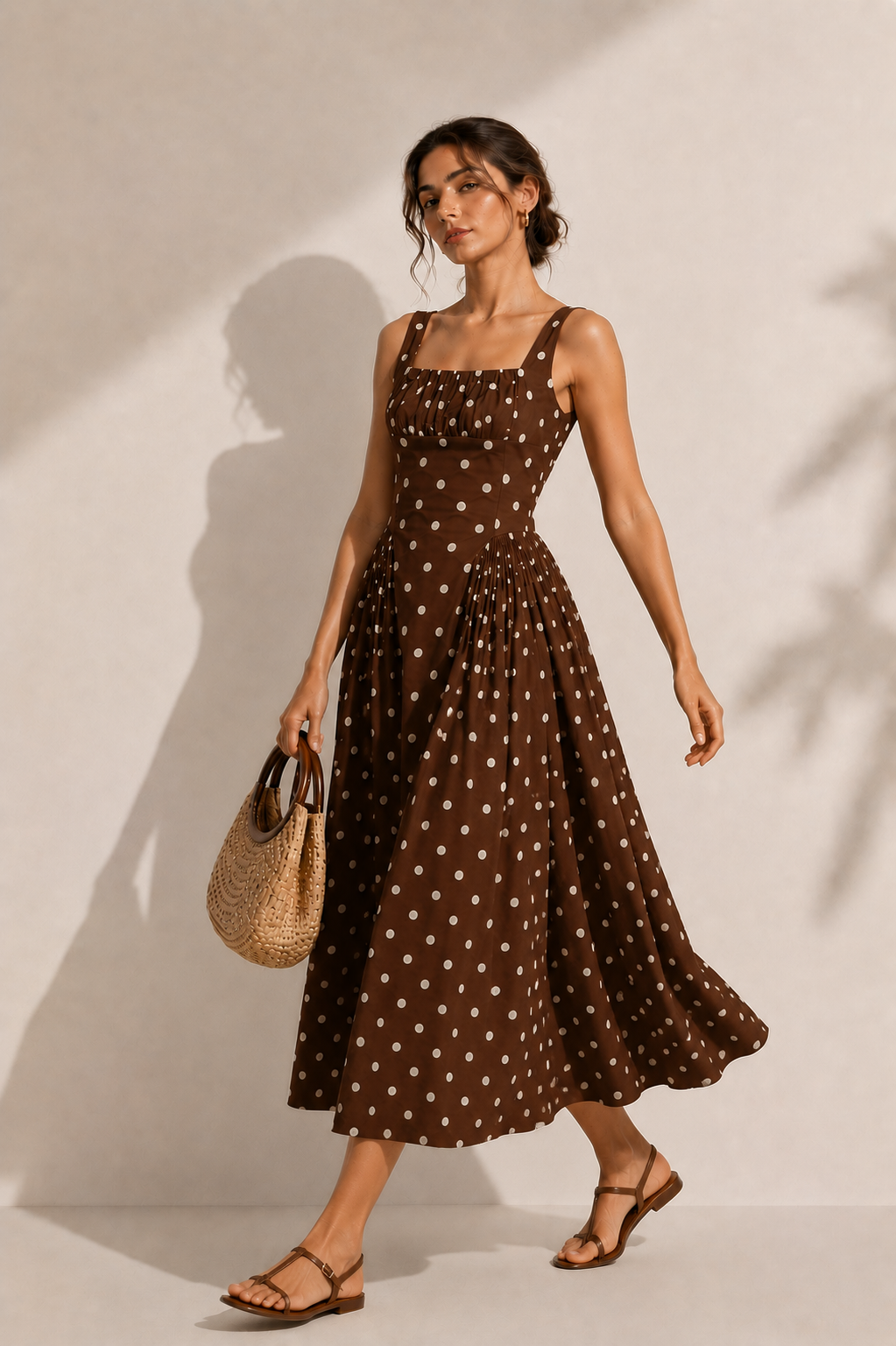 Brown Polka Dot Print Dress