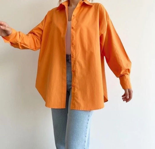 Candy Orange Oversized Cotton Shirt