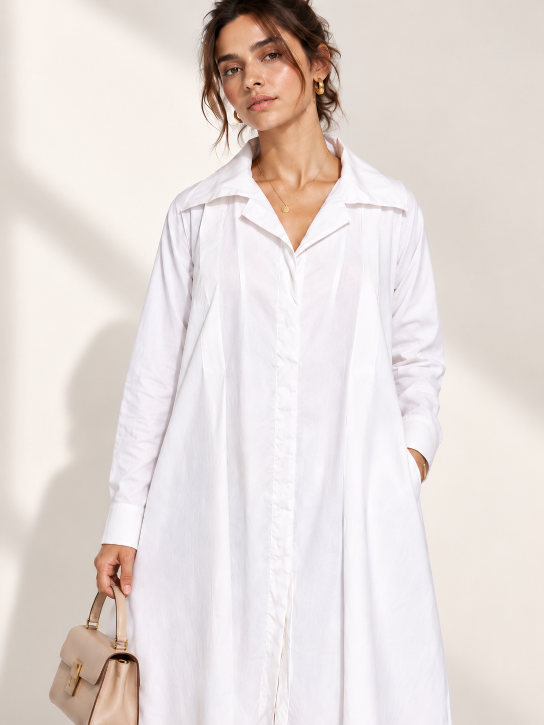 White Cotton Maxi Shirt Dress