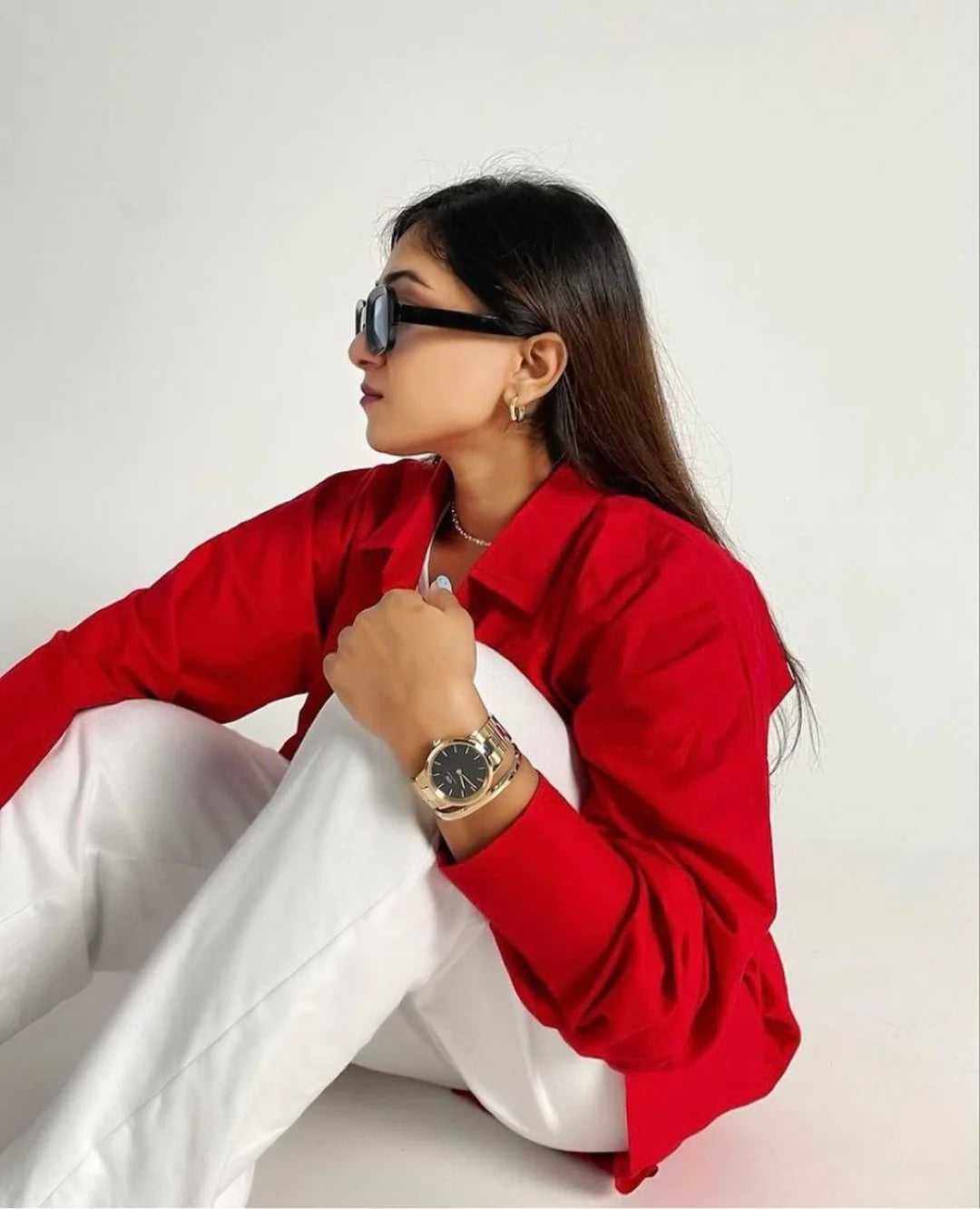 Red Oversized Cotton Shirt