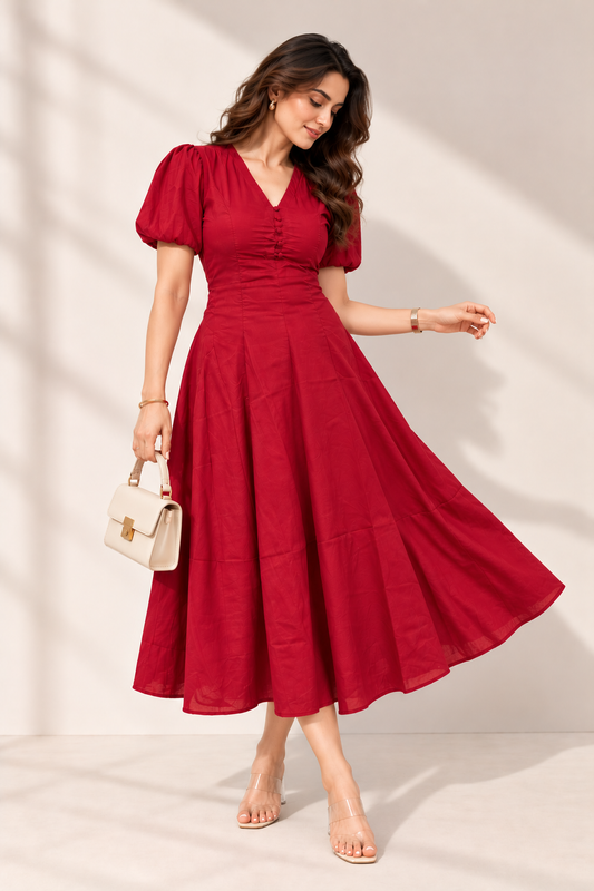 Mulmal Maroon Button Maxi Dress