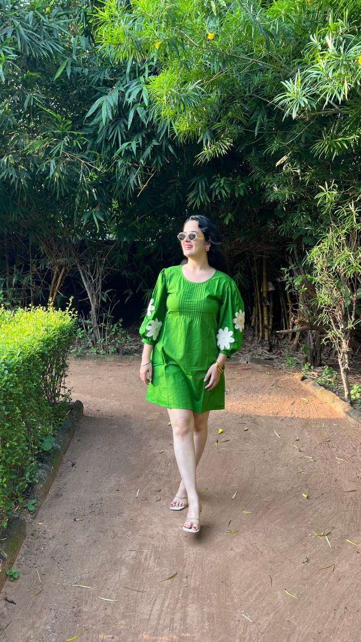 Neon Green Flower Cotton Dress