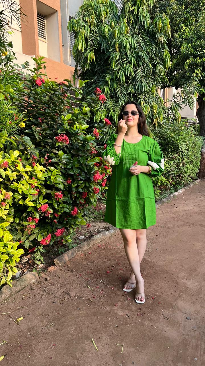 Neon Green Flower Cotton Dress