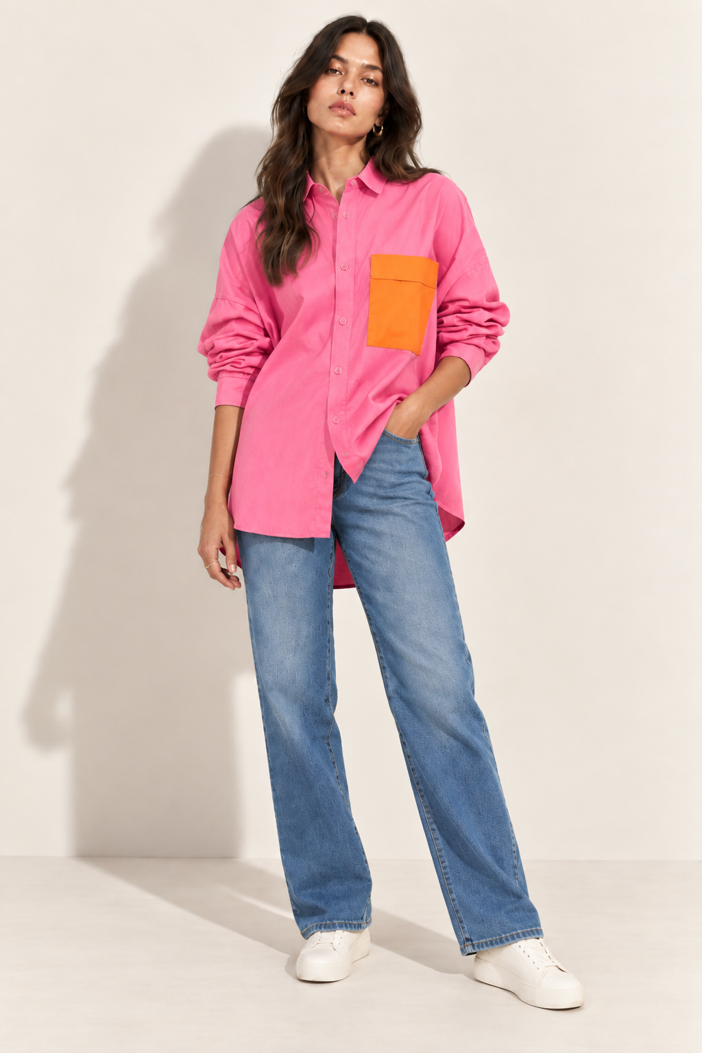 Pink shirt with orange Pocket